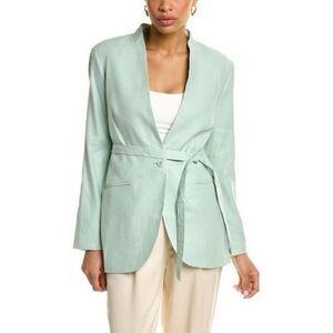 Ted Baker Women's Seafoam Linen Blend Tie-Waist Collarless Blazer Size 3 (8 US)